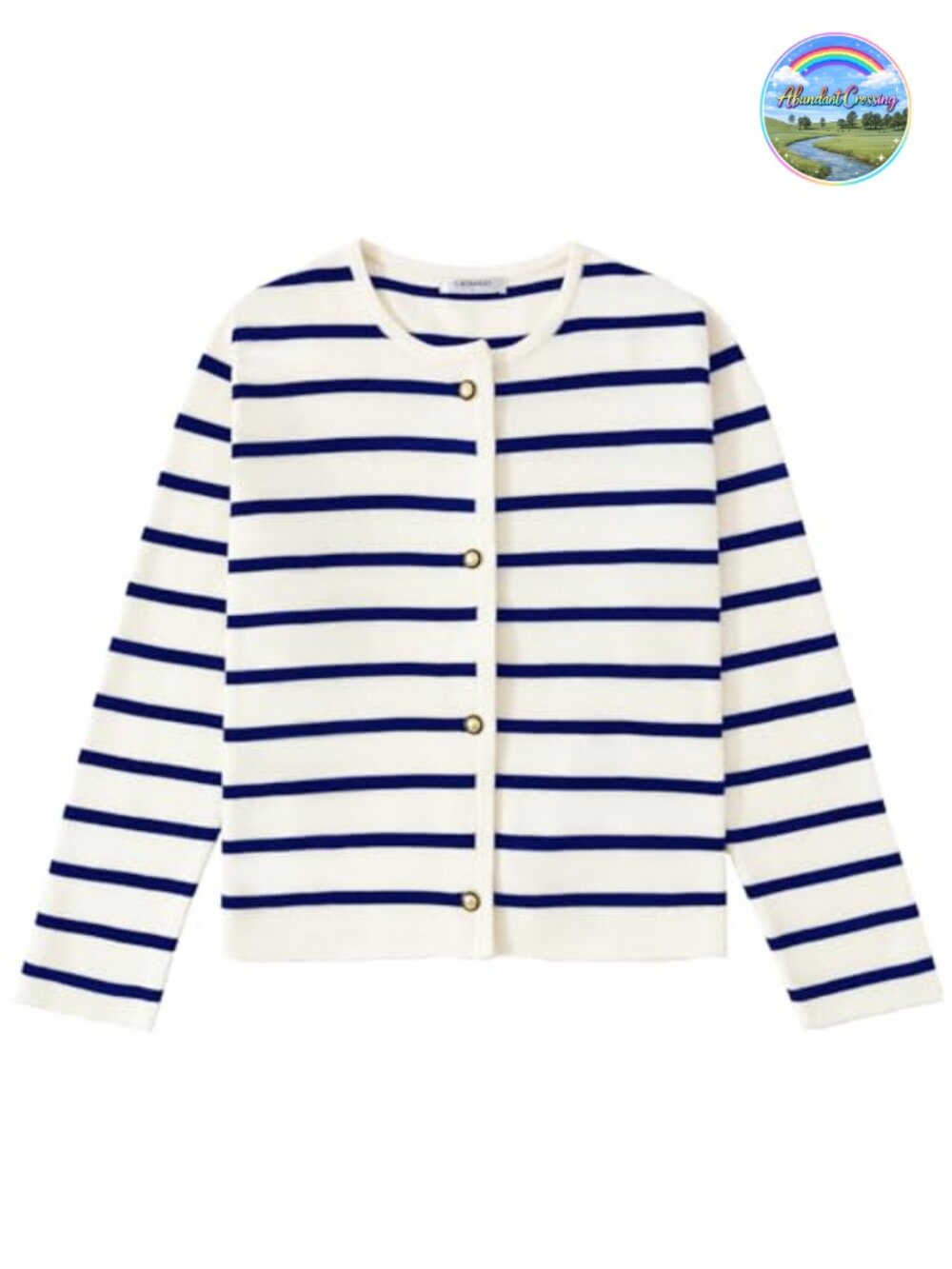 Women's Striped Cardigan Sweater Long Sleeve Button Down Crewneck Knit
